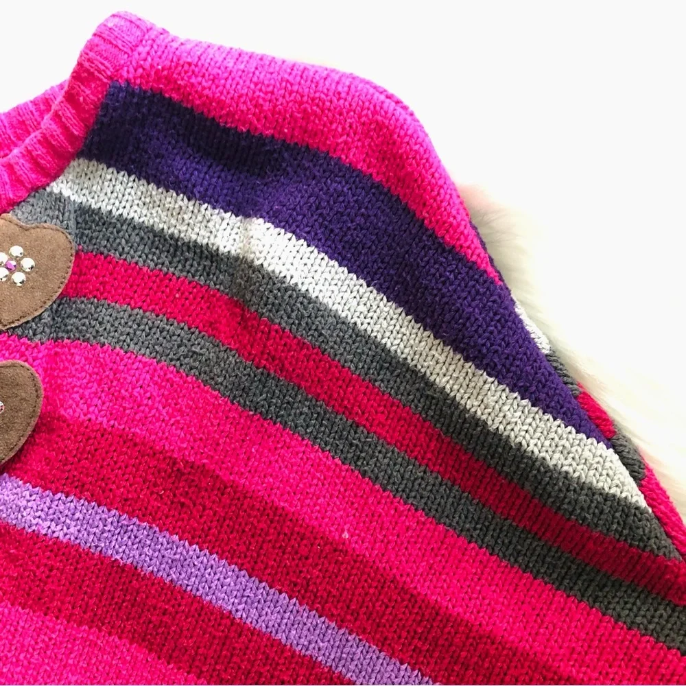5x$25 The Children's Place Striped Cotton Blend Horn Buttons And Fringe Poncho 7